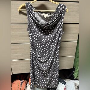 LOFT Charcoal and White Polka Dot Midi Dress